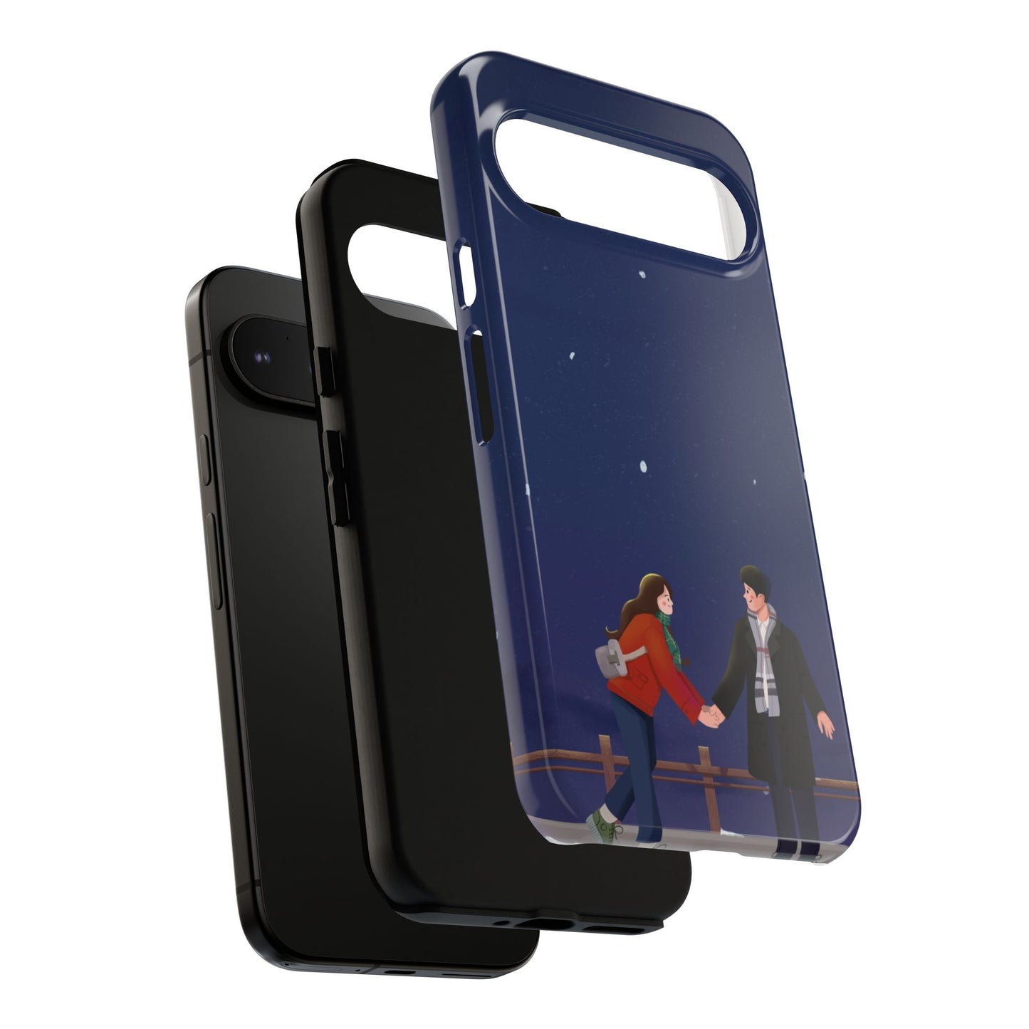 Blue Illustrated Couple and Night Sky Phone Case