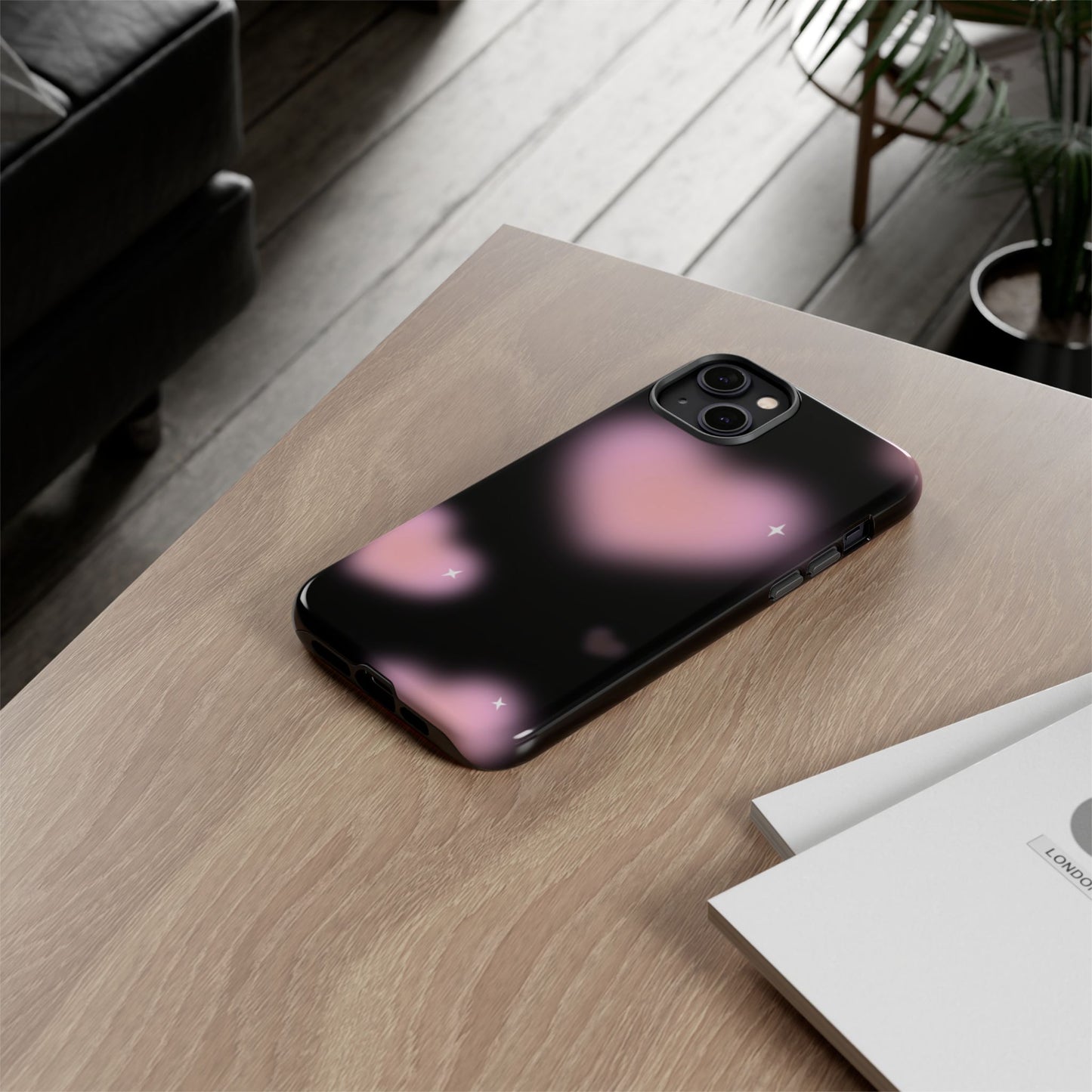 Black and Pink Blurry Heart Phone Case