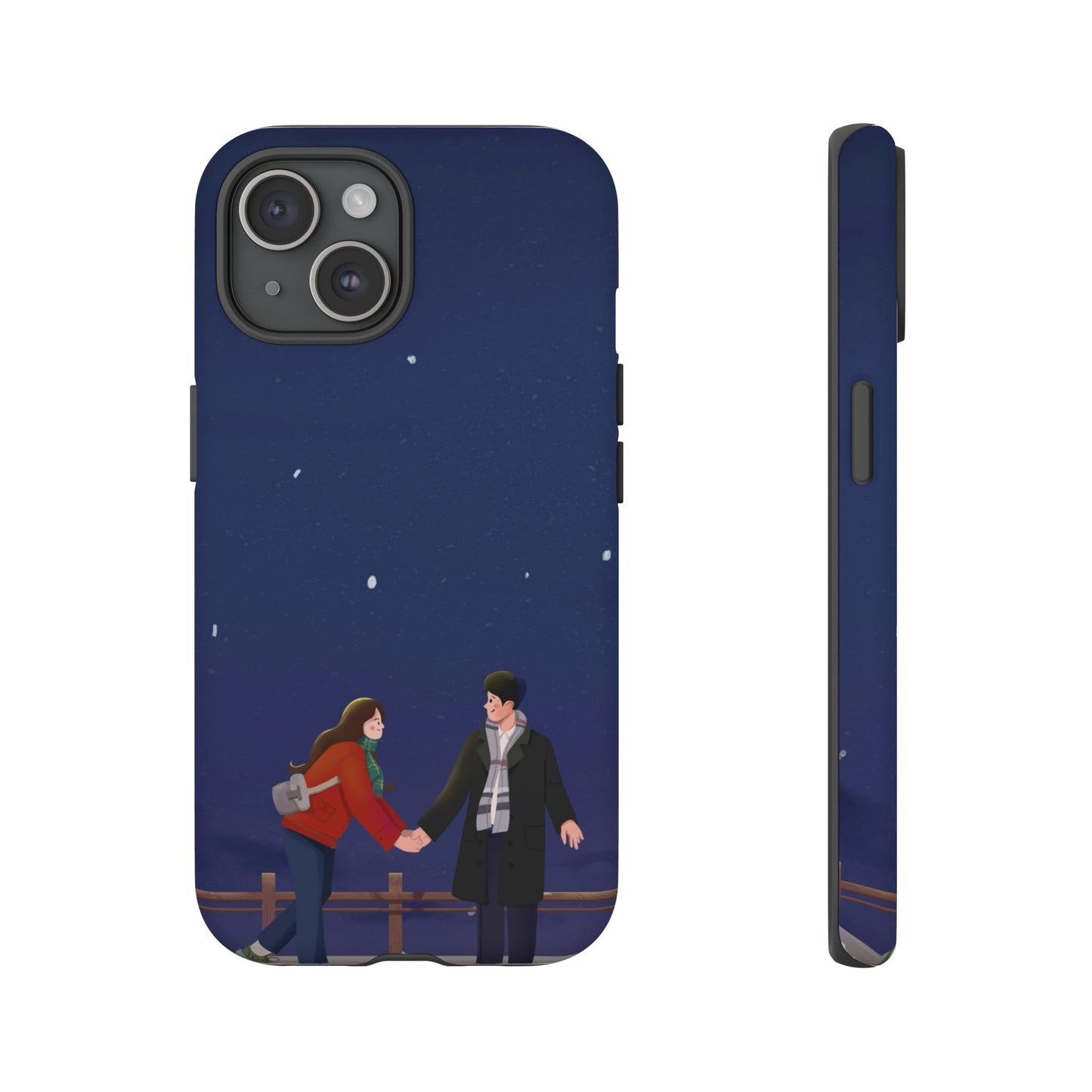 Blue Illustrated Couple and Night Sky Phone Case