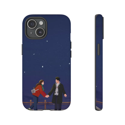 Blue Illustrated Couple and Night Sky Phone Case