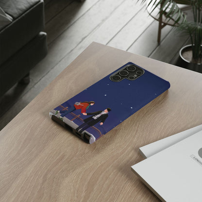 Blue Illustrated Couple and Night Sky Phone Case