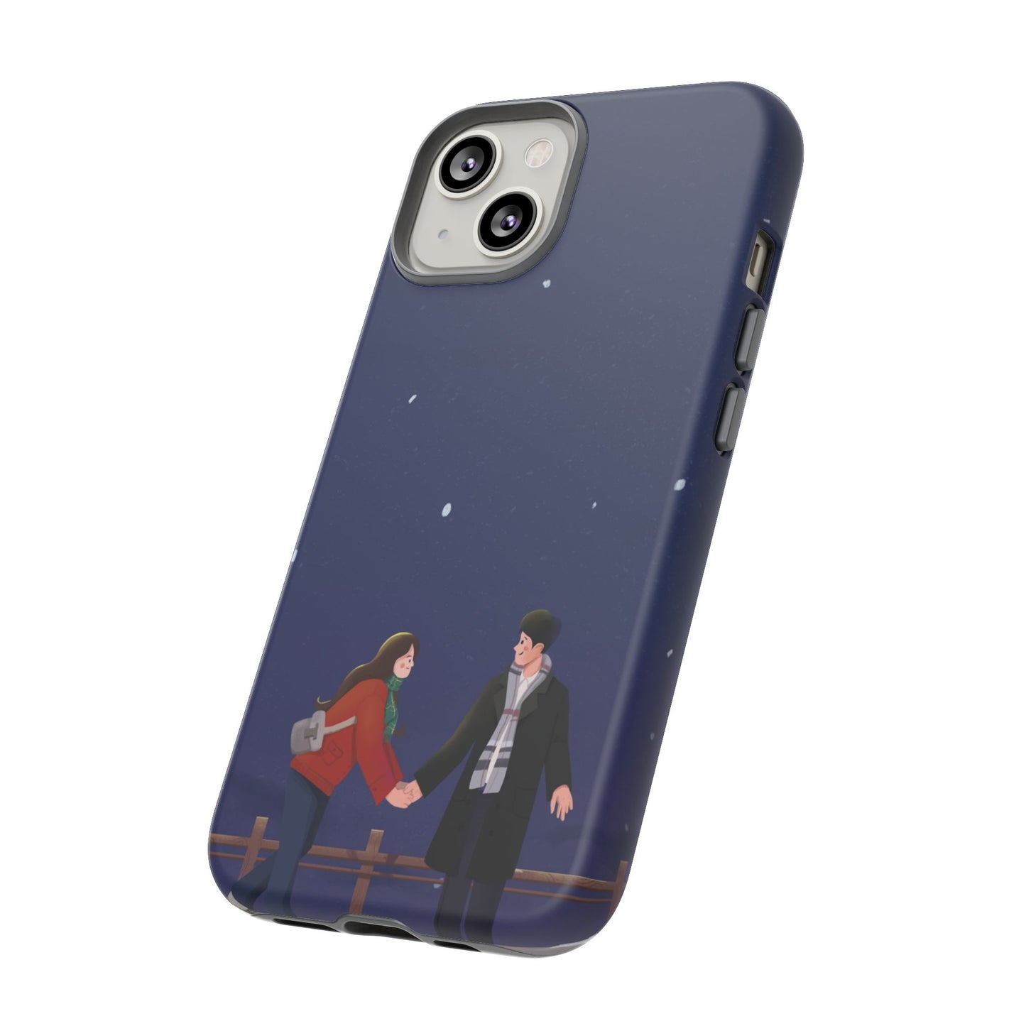 Blue Illustrated Couple and Night Sky Phone Case