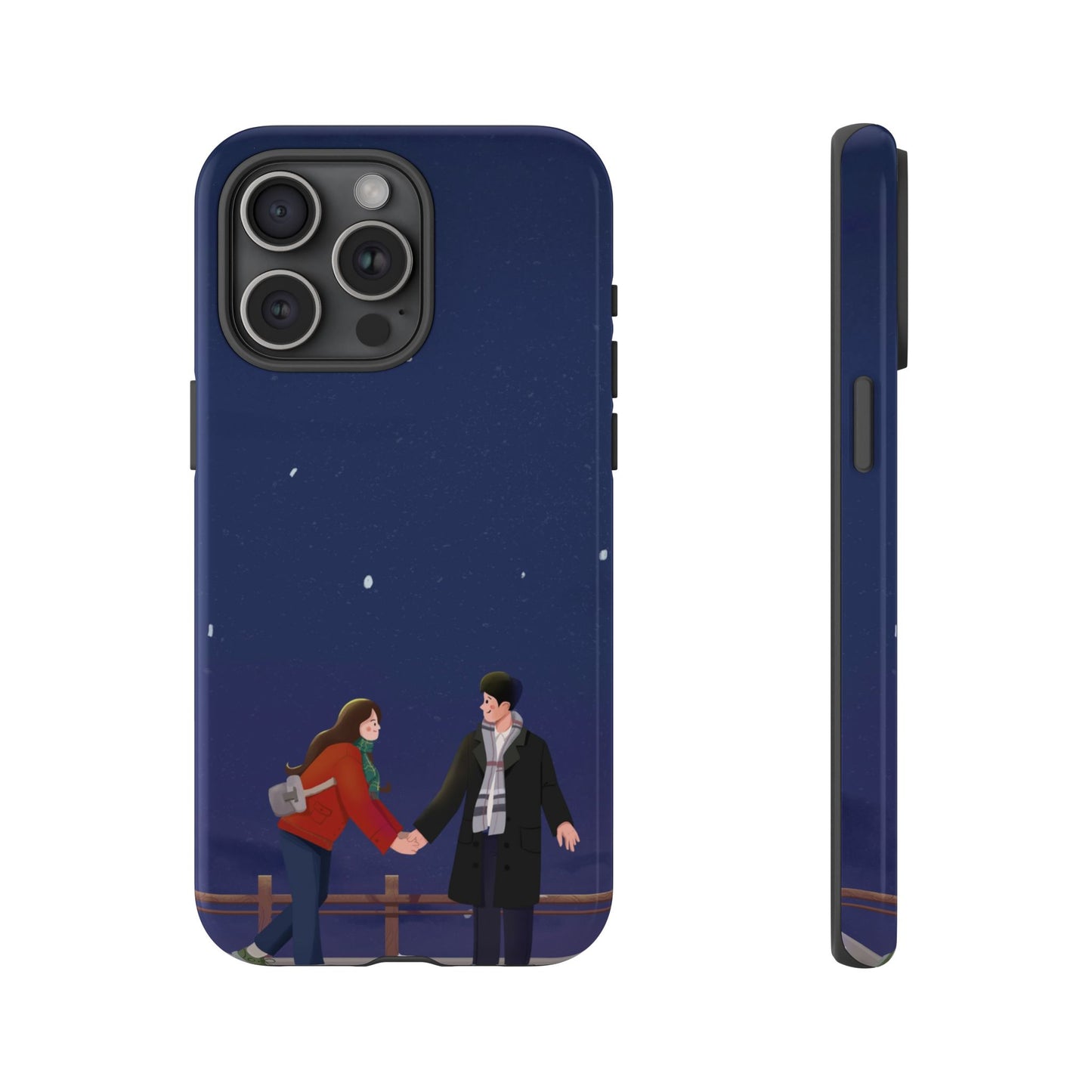 Blue Illustrated Couple and Night Sky Phone Case