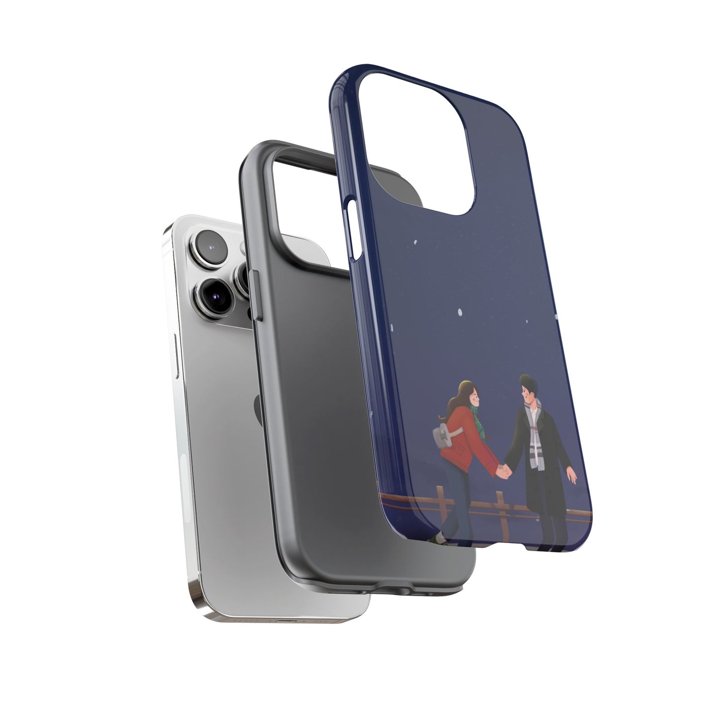 Blue Illustrated Couple and Night Sky Phone Case