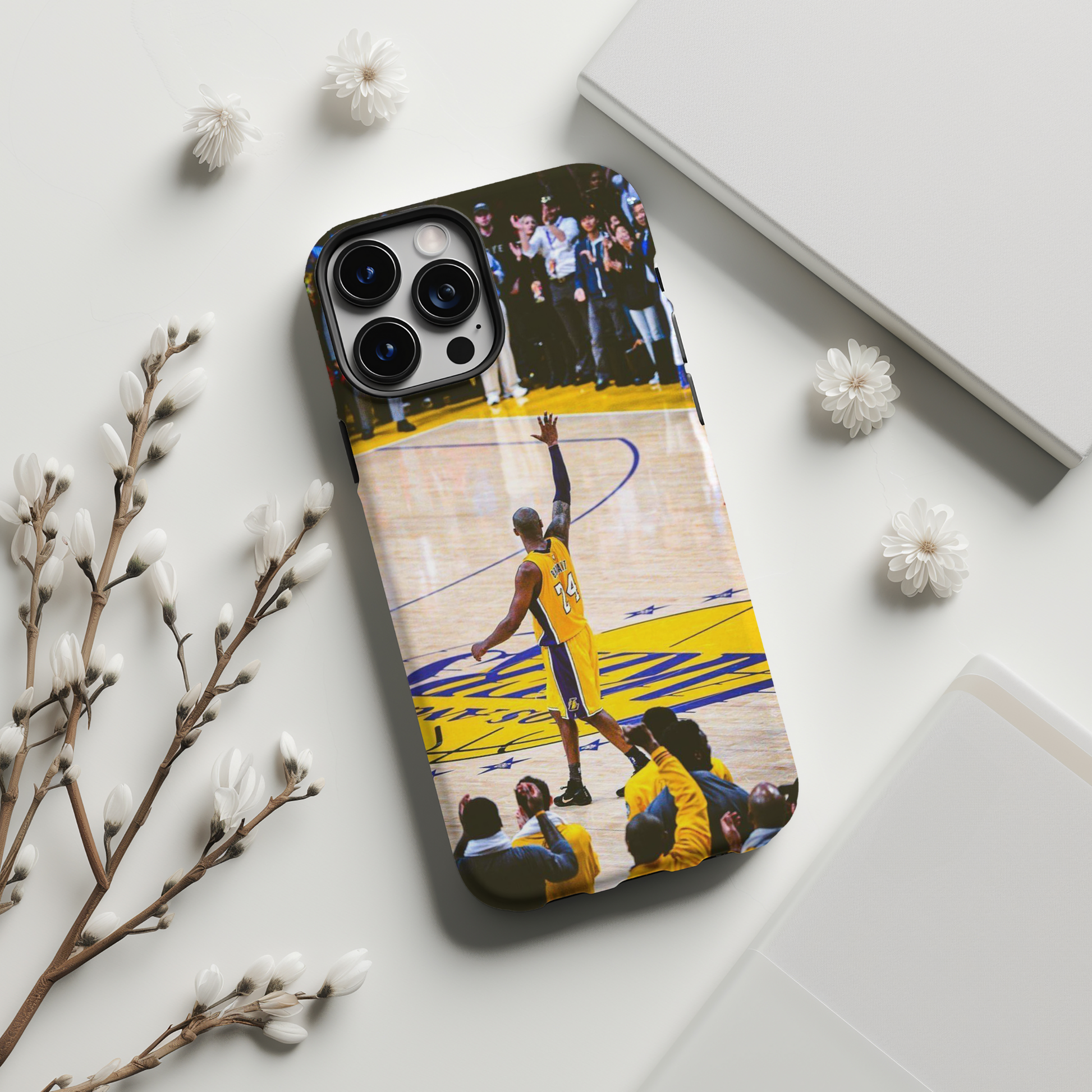 a phone case with a photo of a basketball player on it