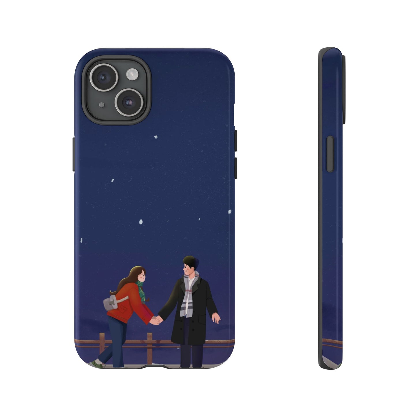 Blue Illustrated Couple and Night Sky Phone Case