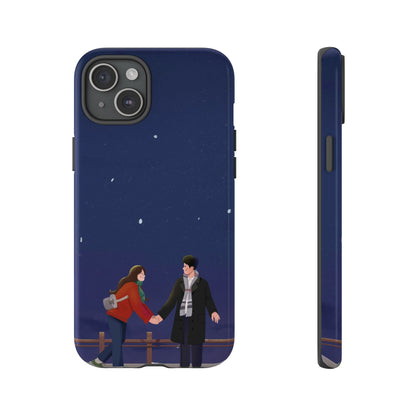 Blue Illustrated Couple and Night Sky Phone Case
