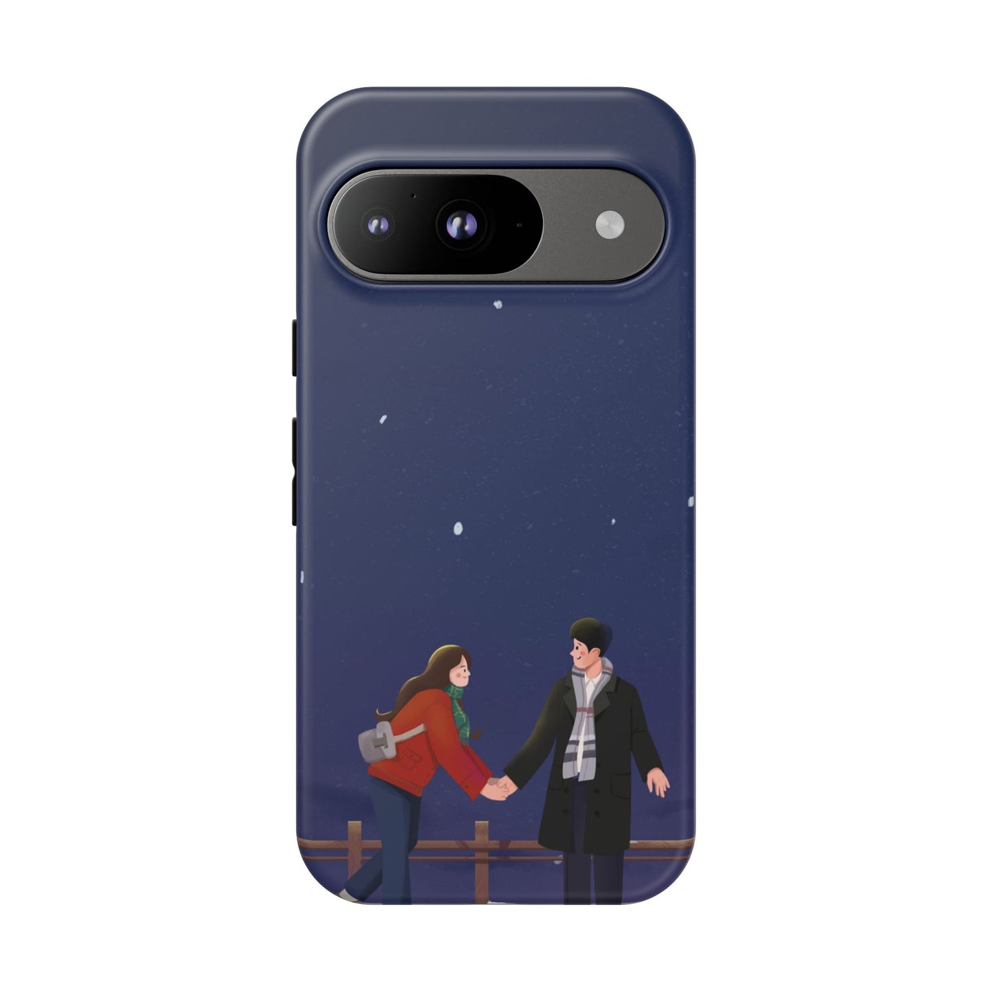 Blue Illustrated Couple and Night Sky Phone Case