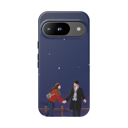 Blue Illustrated Couple and Night Sky Phone Case