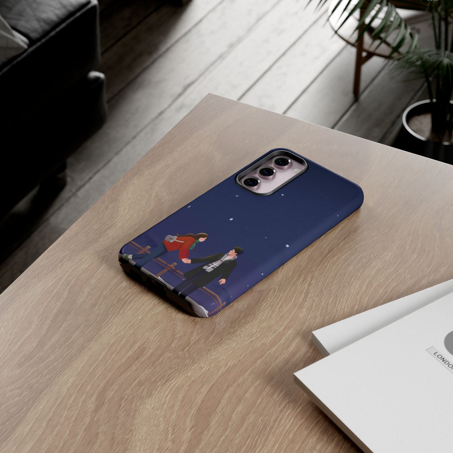 Blue Illustrated Couple and Night Sky Phone Case