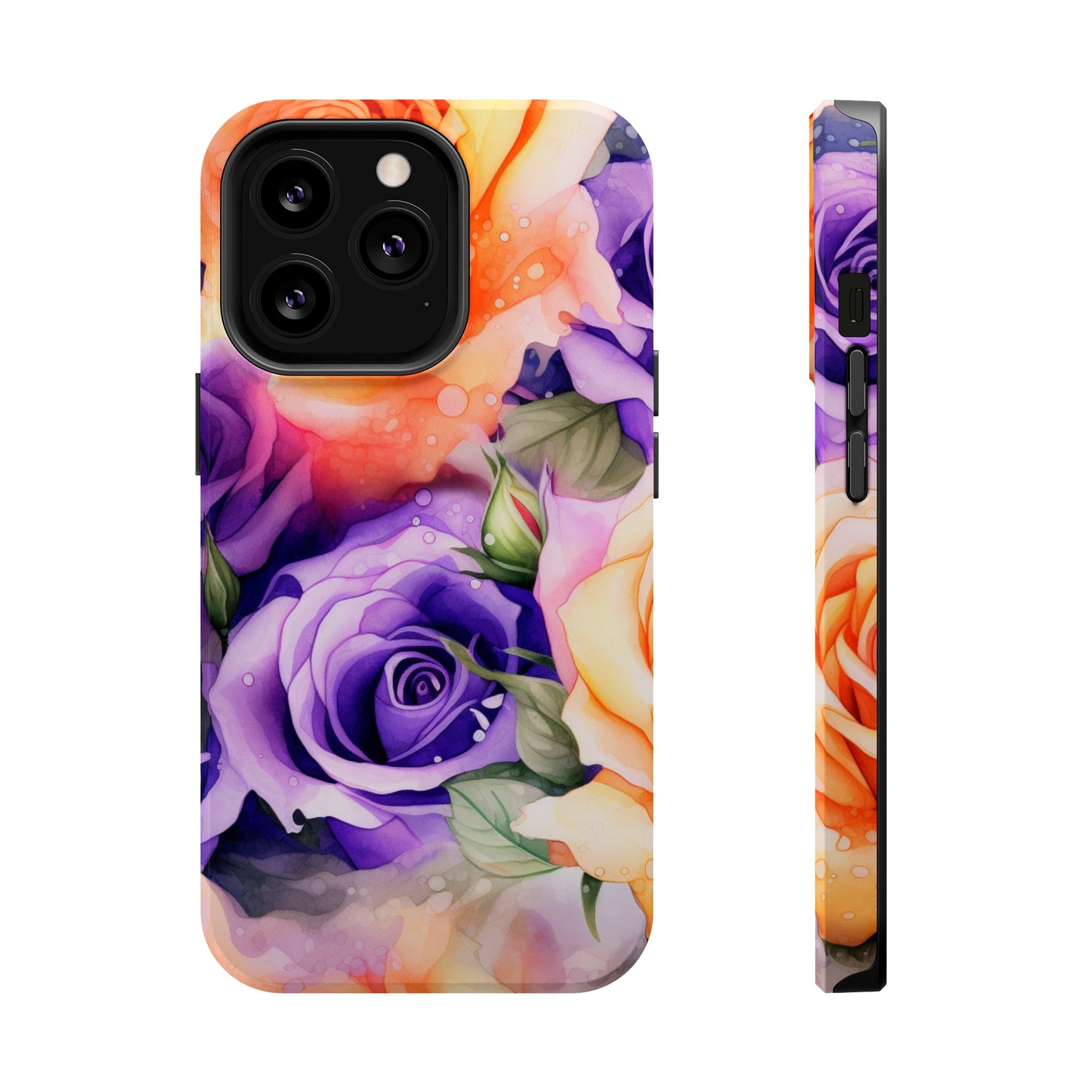 Vibrant Purple and Gold Floral Pattern Magnetic iPhone Case