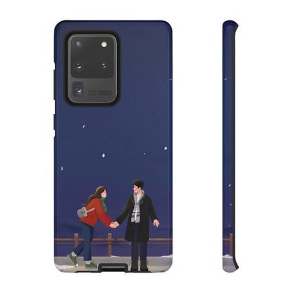 Blue Illustrated Couple and Night Sky Phone Case