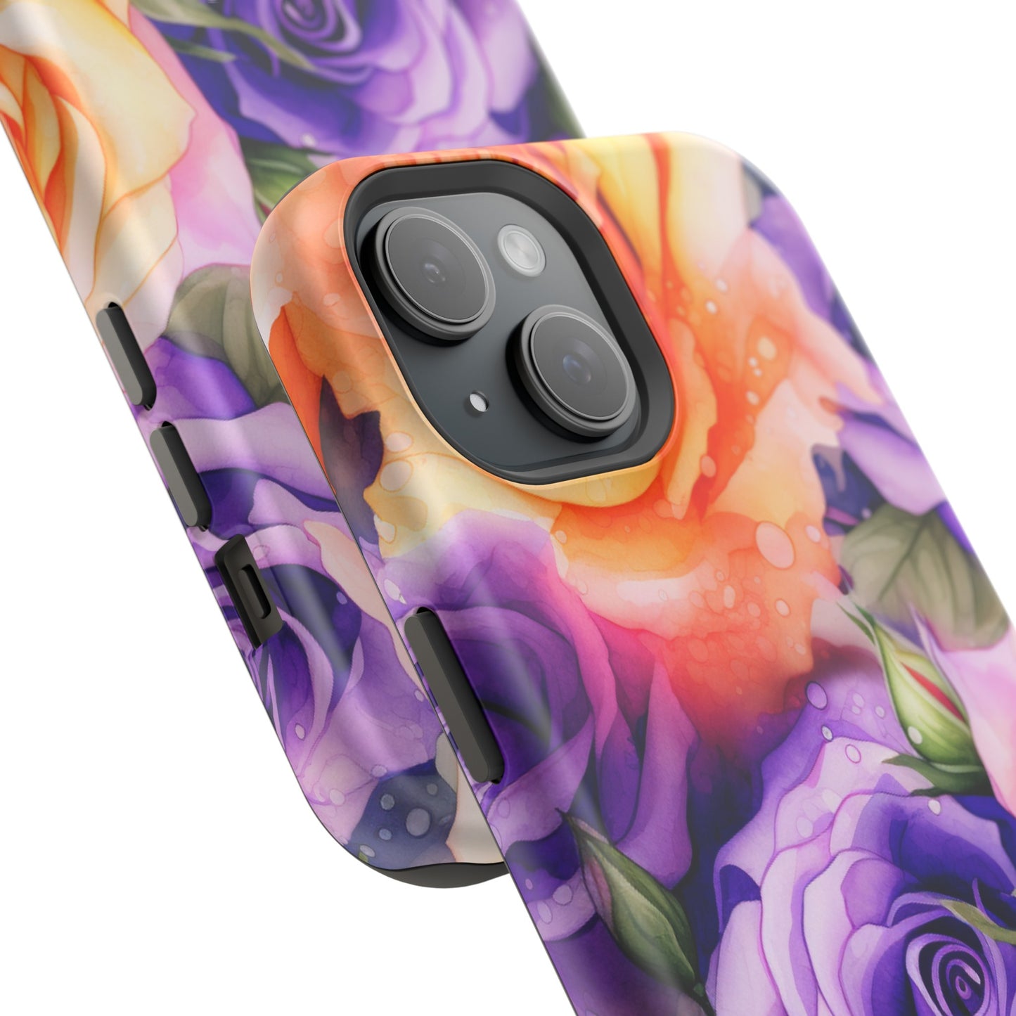 Vibrant Purple and Gold Floral Pattern Magnetic iPhone Case