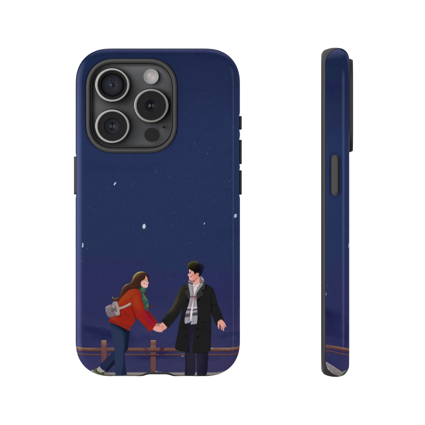 Blue Illustrated Couple and Night Sky Phone Case