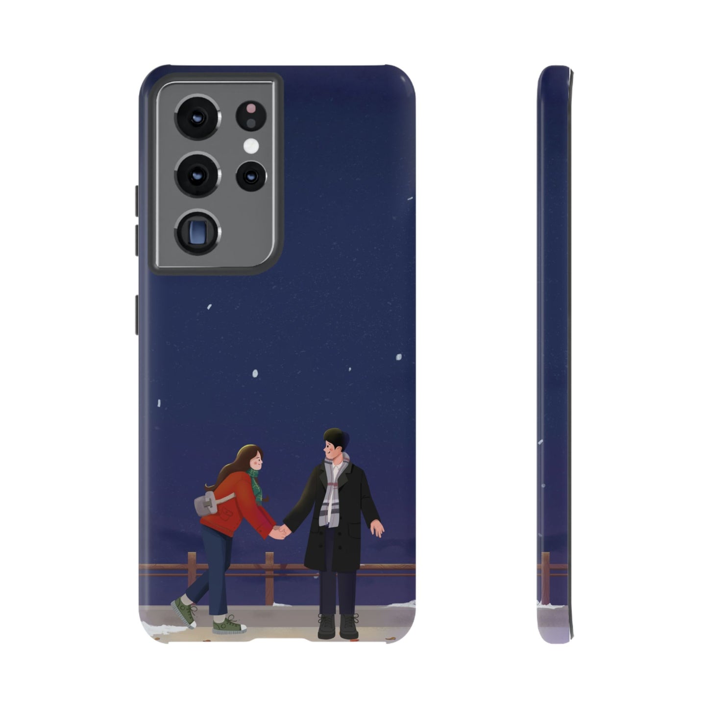 Blue Illustrated Couple and Night Sky Phone Case