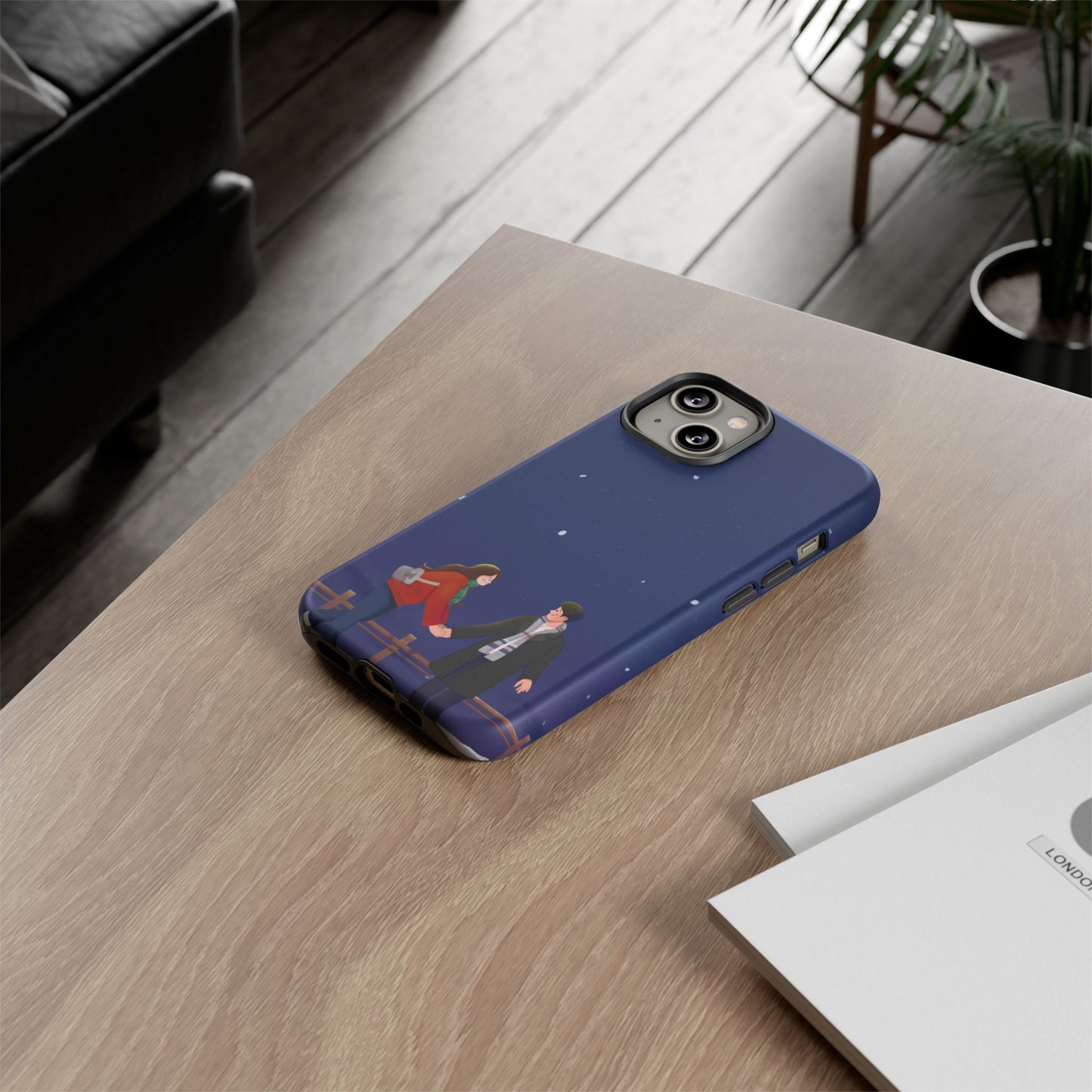 Blue Illustrated Couple and Night Sky Phone Case