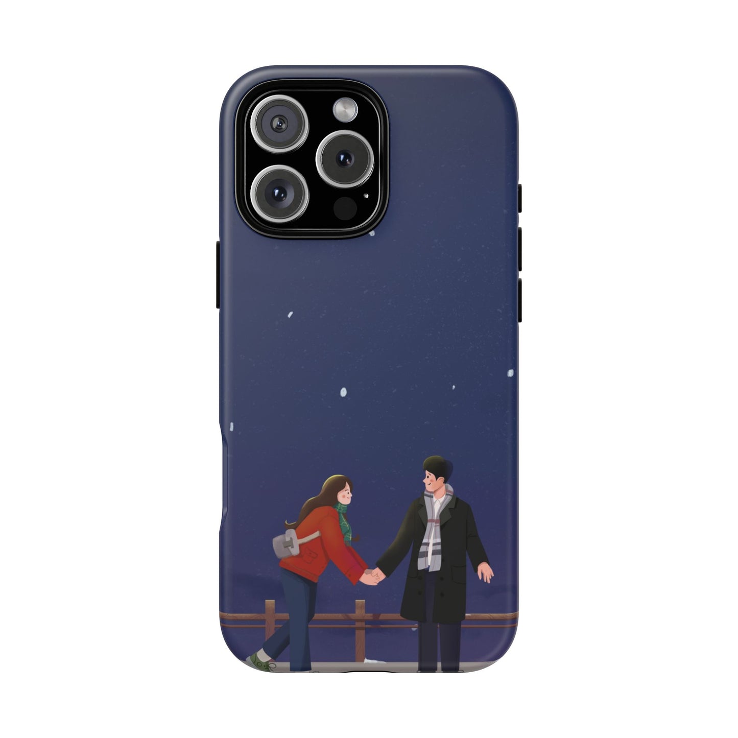 Blue Illustrated Couple and Night Sky Phone Case