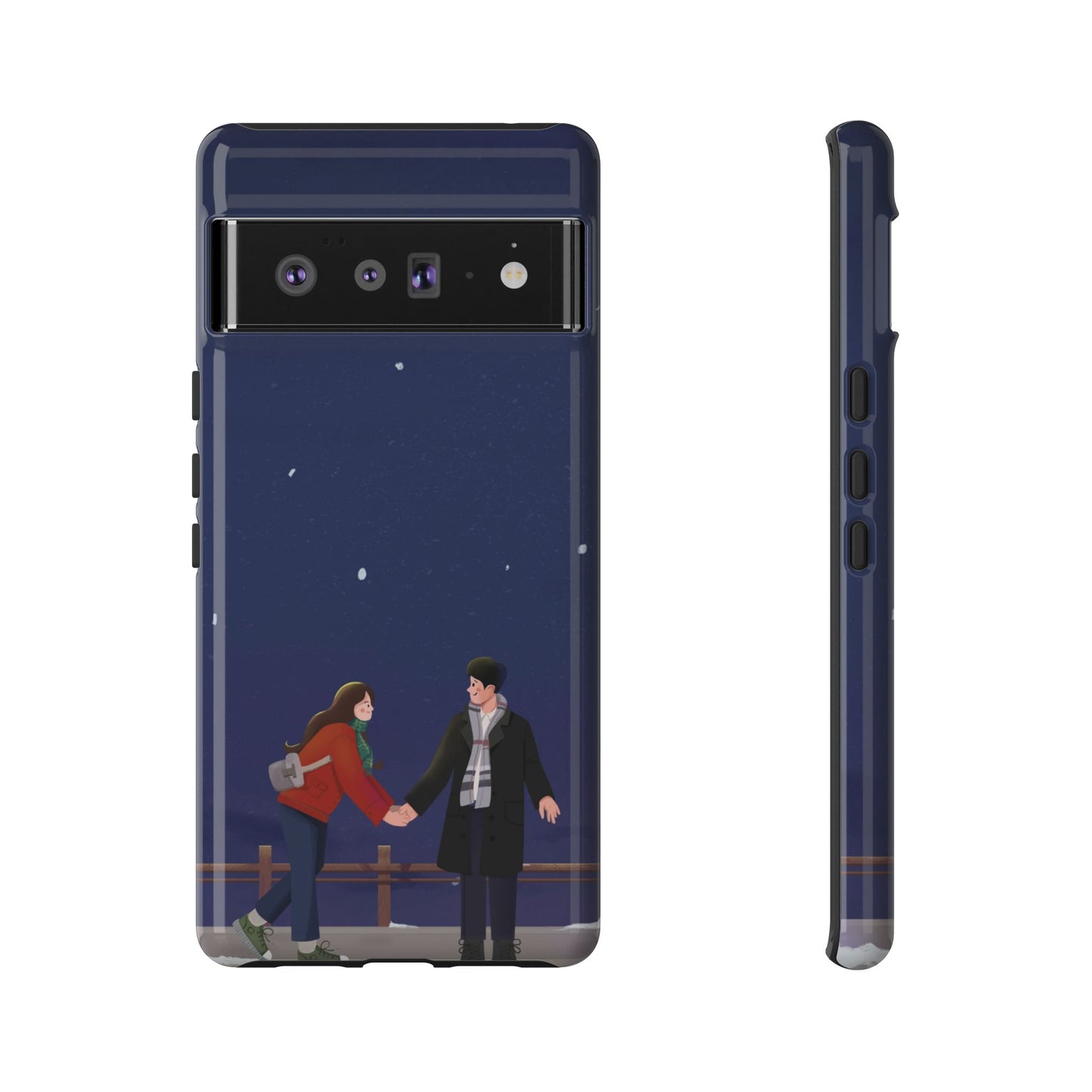 Blue Illustrated Couple and Night Sky Phone Case