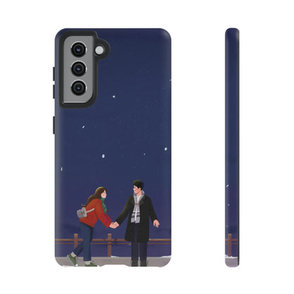 Blue Illustrated Couple and Night Sky Phone Case