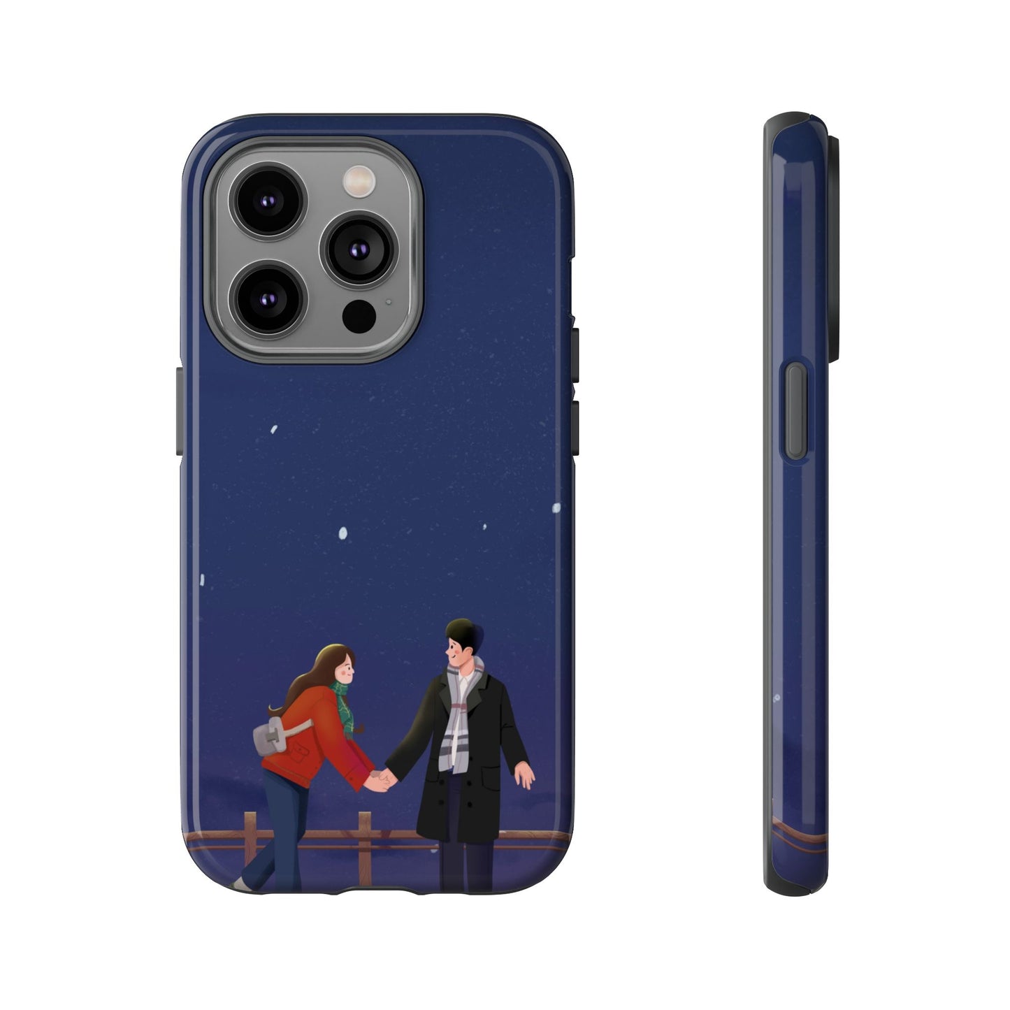 Blue Illustrated Couple and Night Sky Phone Case