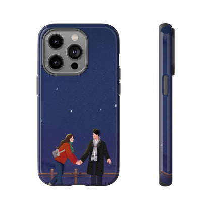 Blue Illustrated Couple and Night Sky Phone Case