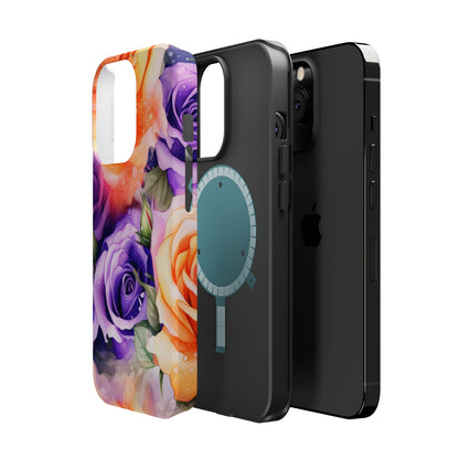 Vibrant Purple and Gold Floral Pattern Magnetic iPhone Case