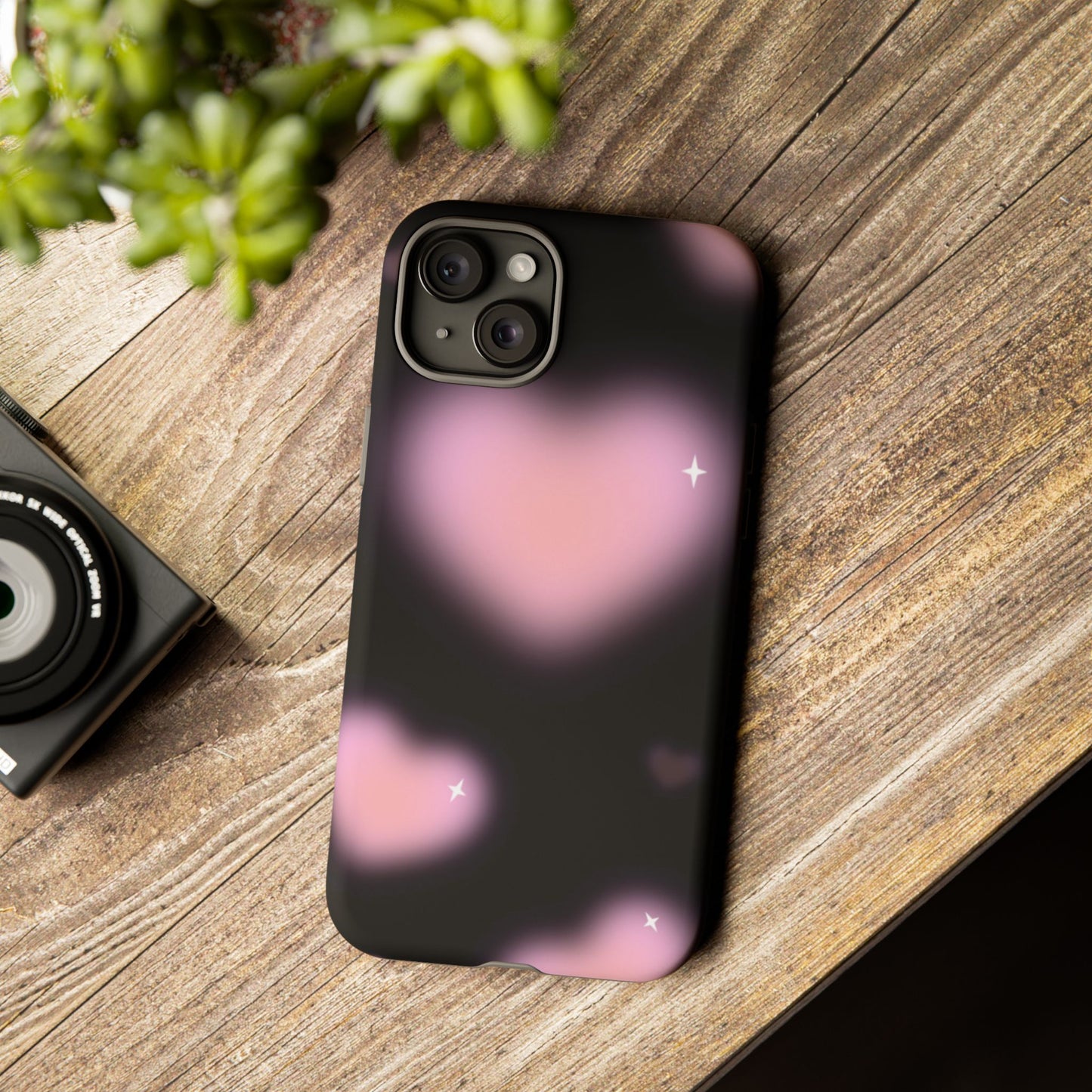 Black and Pink Blurry Heart Phone Case