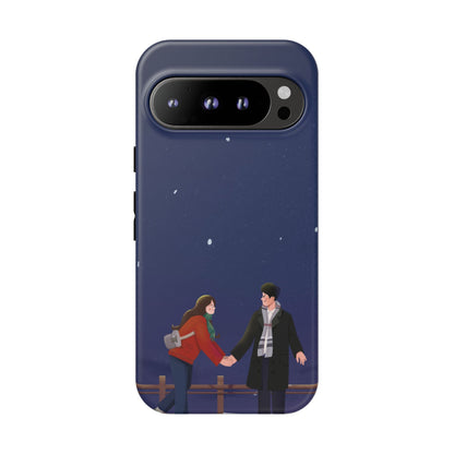 Blue Illustrated Couple and Night Sky Phone Case