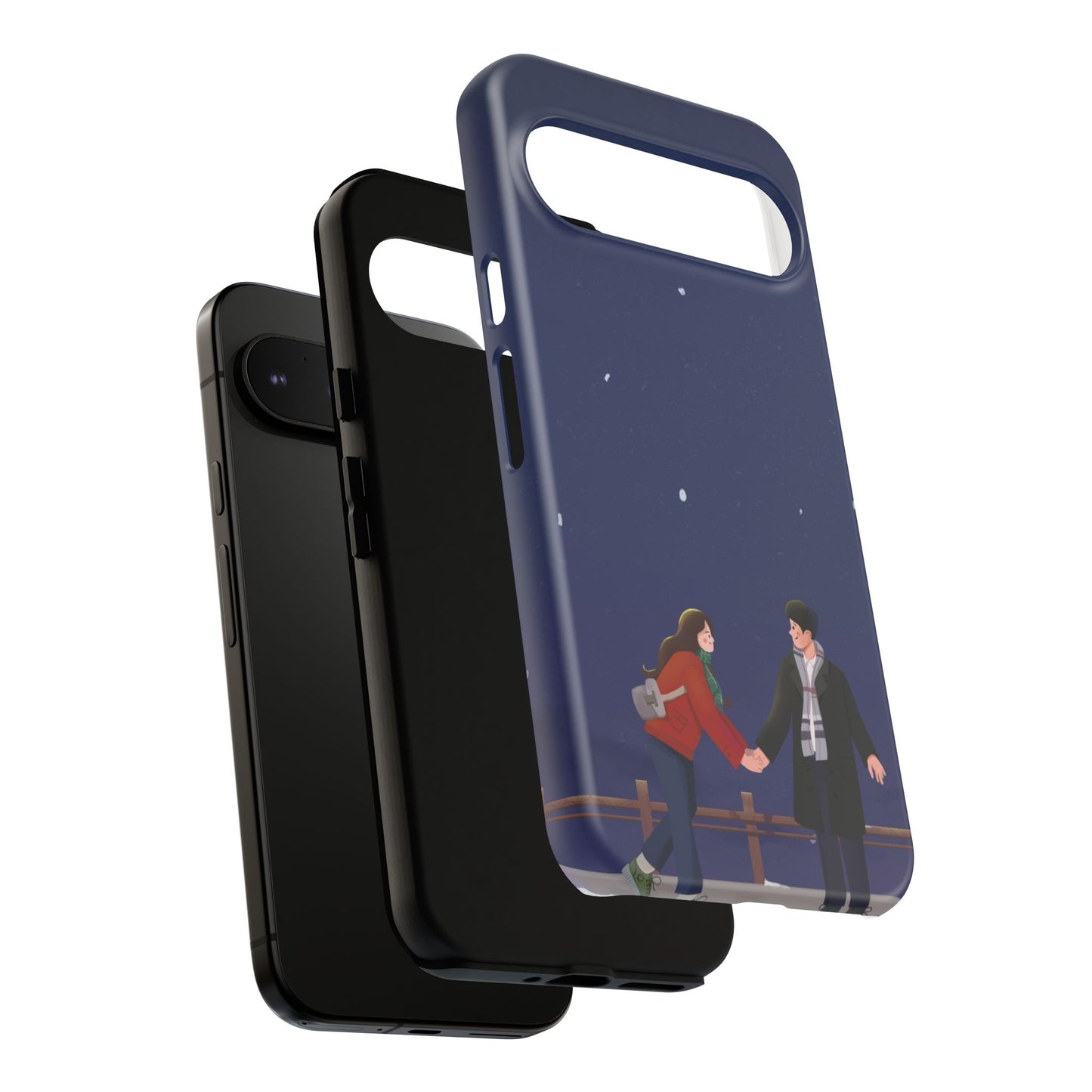 Blue Illustrated Couple and Night Sky Phone Case