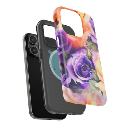 Vibrant Purple and Gold Floral Pattern Magnetic iPhone Case