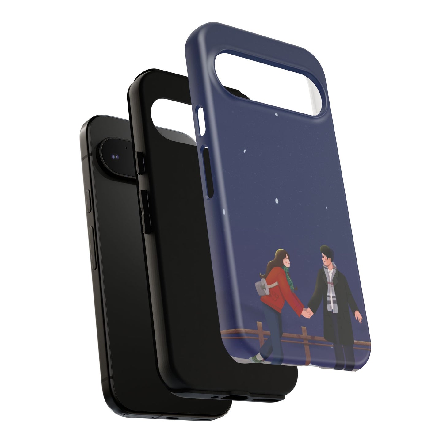 Blue Illustrated Couple and Night Sky Phone Case