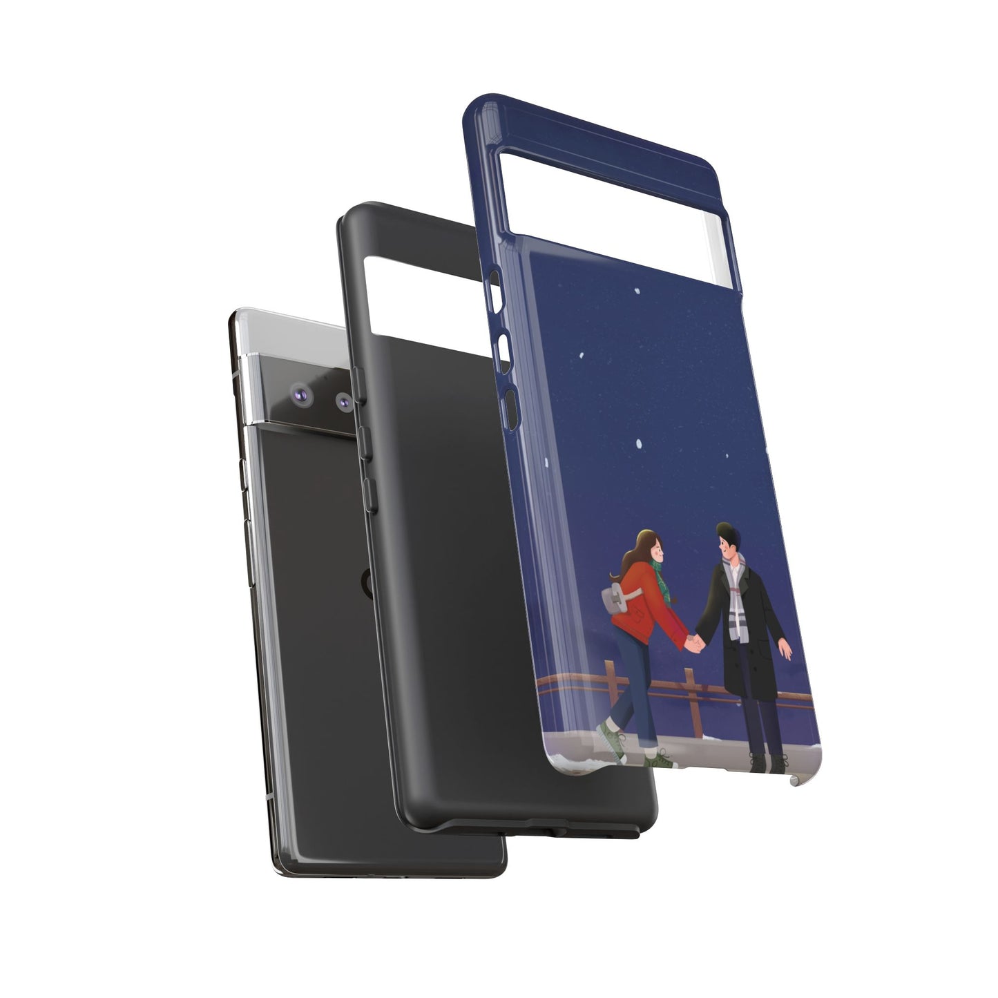 Blue Illustrated Couple and Night Sky Phone Case