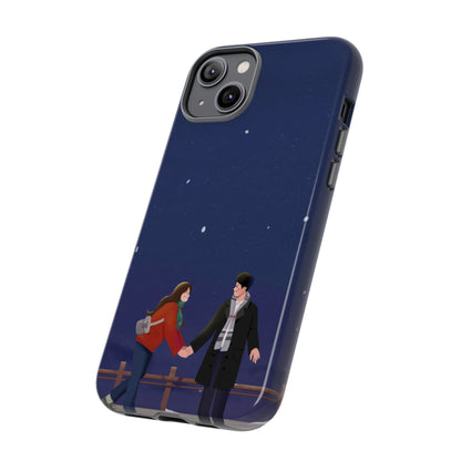 Blue Illustrated Couple and Night Sky Phone Case
