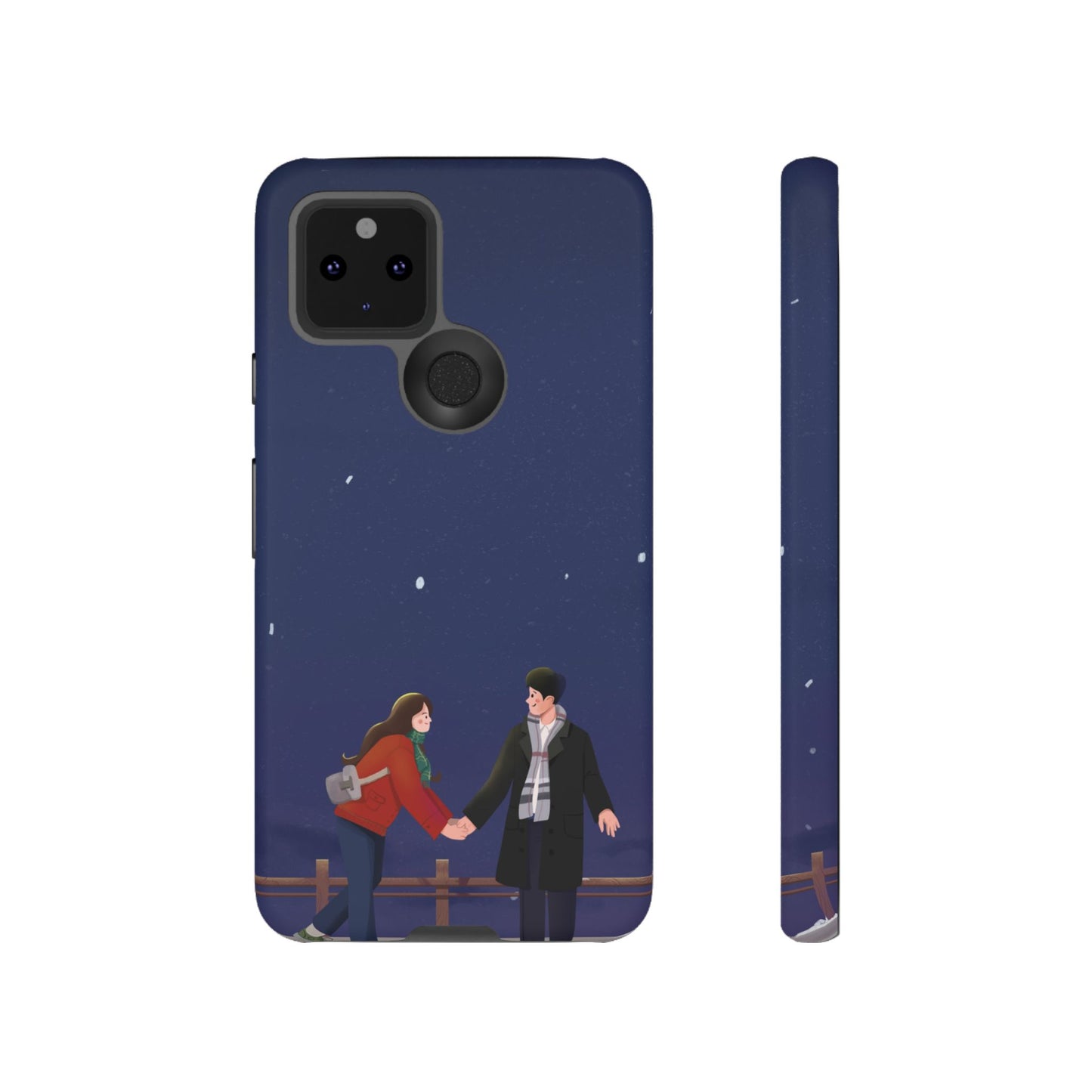 Blue Illustrated Couple and Night Sky Phone Case