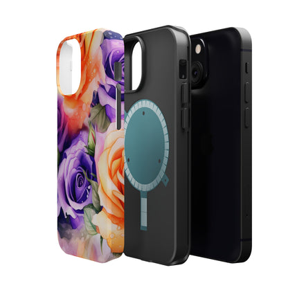 Vibrant Purple and Gold Floral Pattern Magnetic iPhone Case