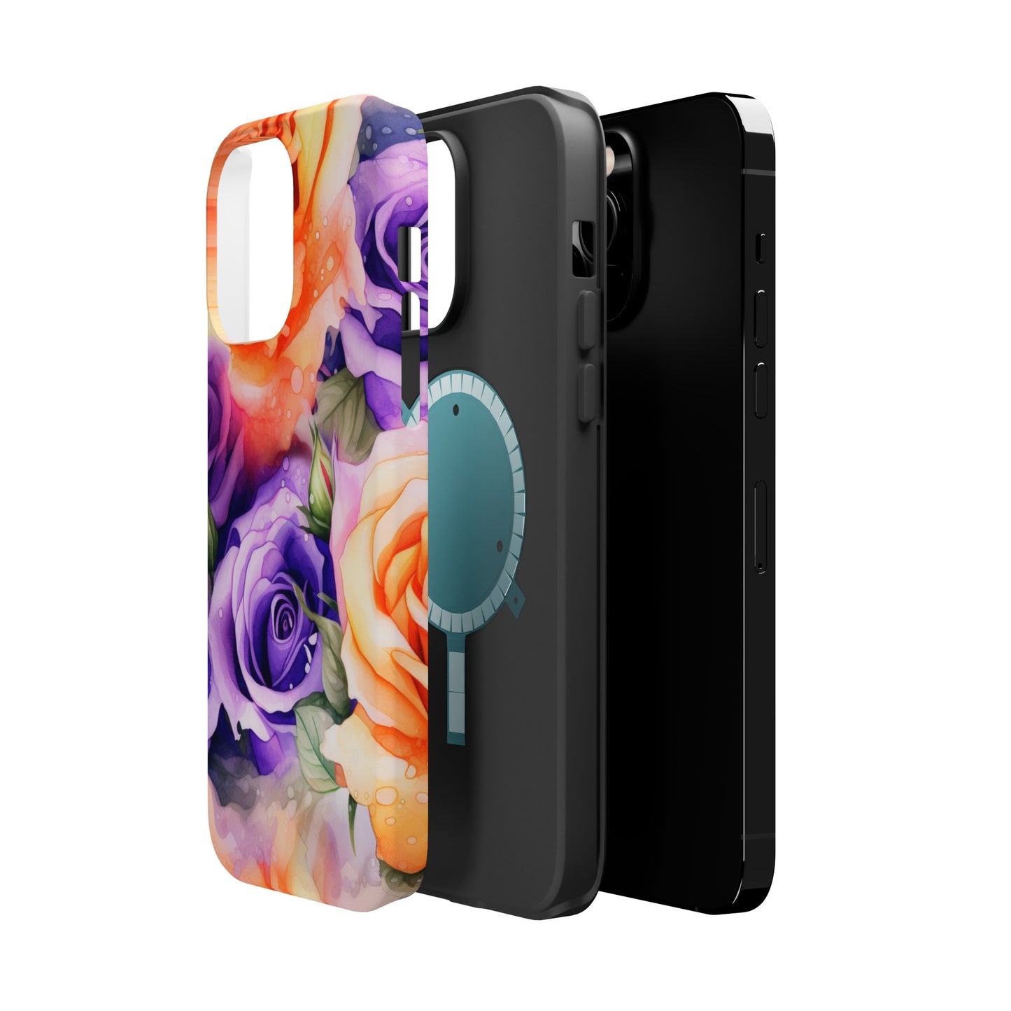 Vibrant Purple and Gold Floral Pattern Magnetic iPhone Case