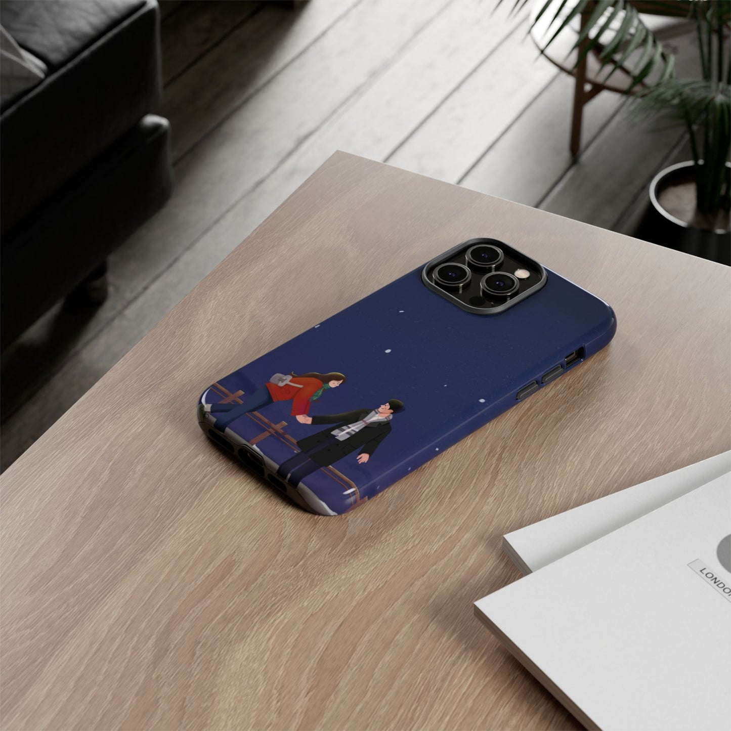 Blue Illustrated Couple and Night Sky Phone Case
