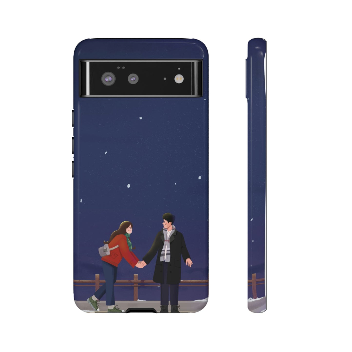 Blue Illustrated Couple and Night Sky Phone Case