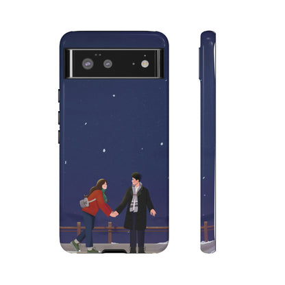 Blue Illustrated Couple and Night Sky Phone Case