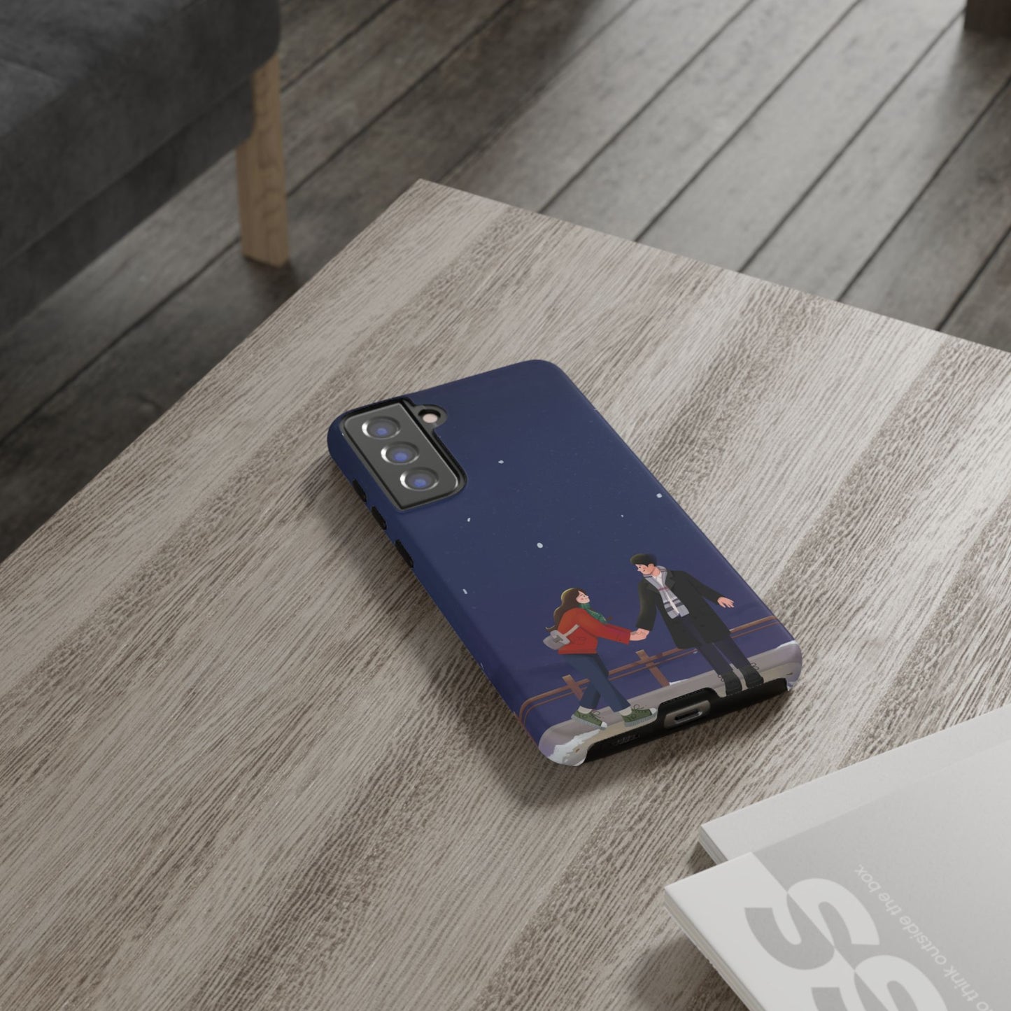 Blue Illustrated Couple and Night Sky Phone Case