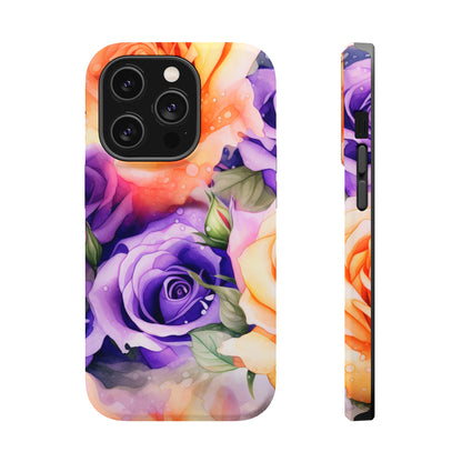 Vibrant Purple and Gold Floral Pattern Magnetic iPhone Case