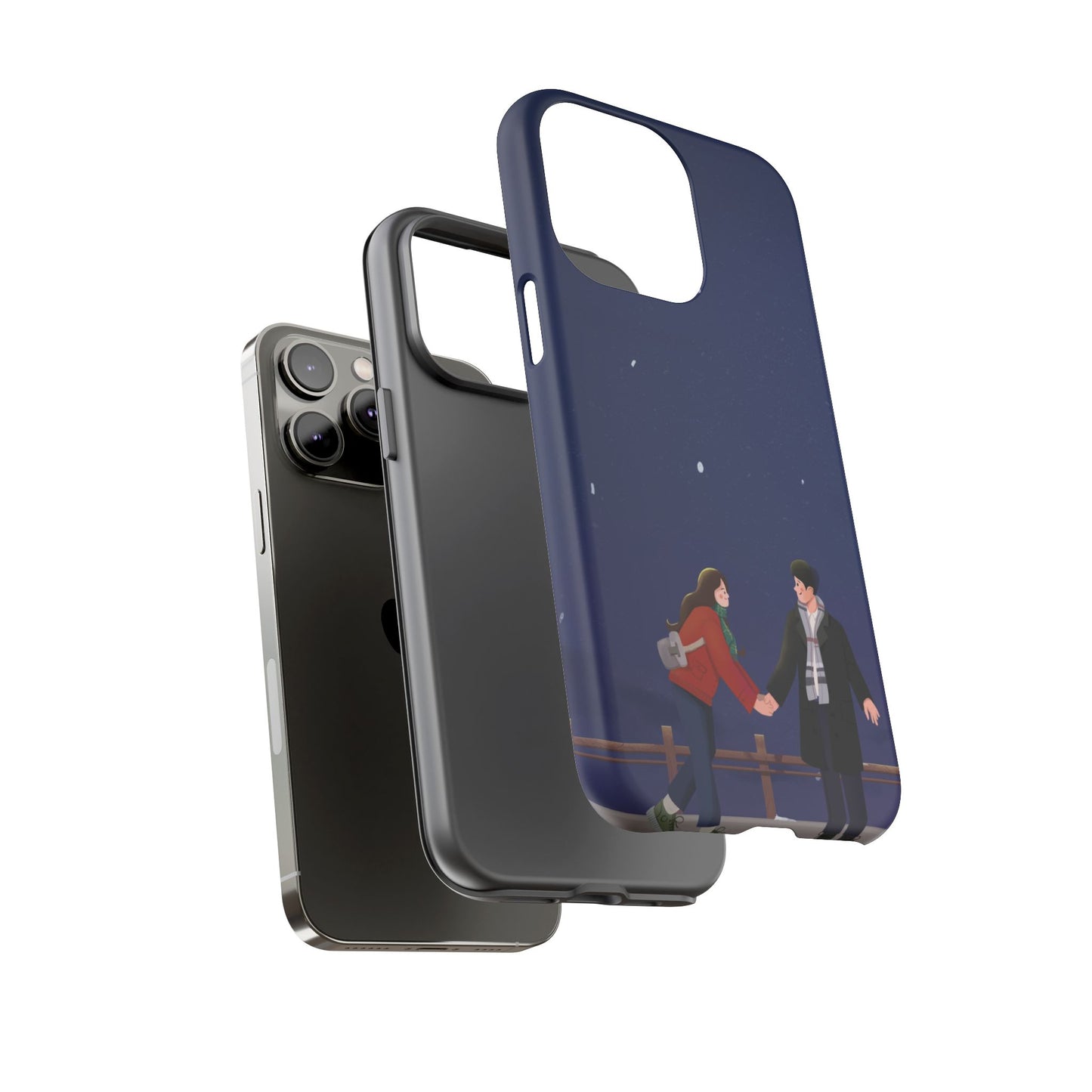 Blue Illustrated Couple and Night Sky Phone Case