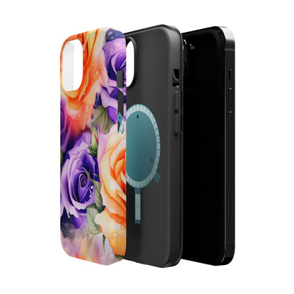 Vibrant Purple and Gold Floral Pattern Magnetic iPhone Case