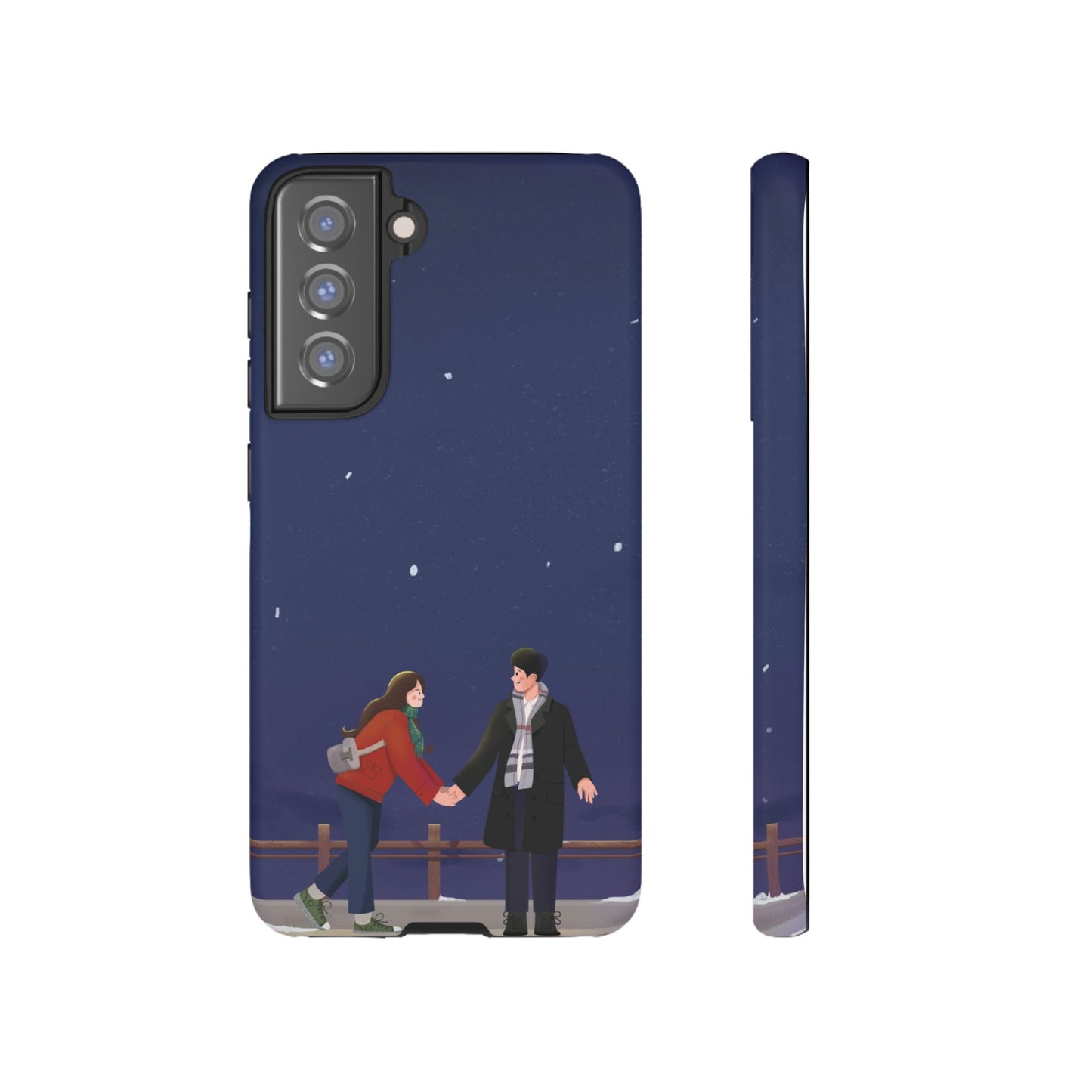 Blue Illustrated Couple and Night Sky Phone Case