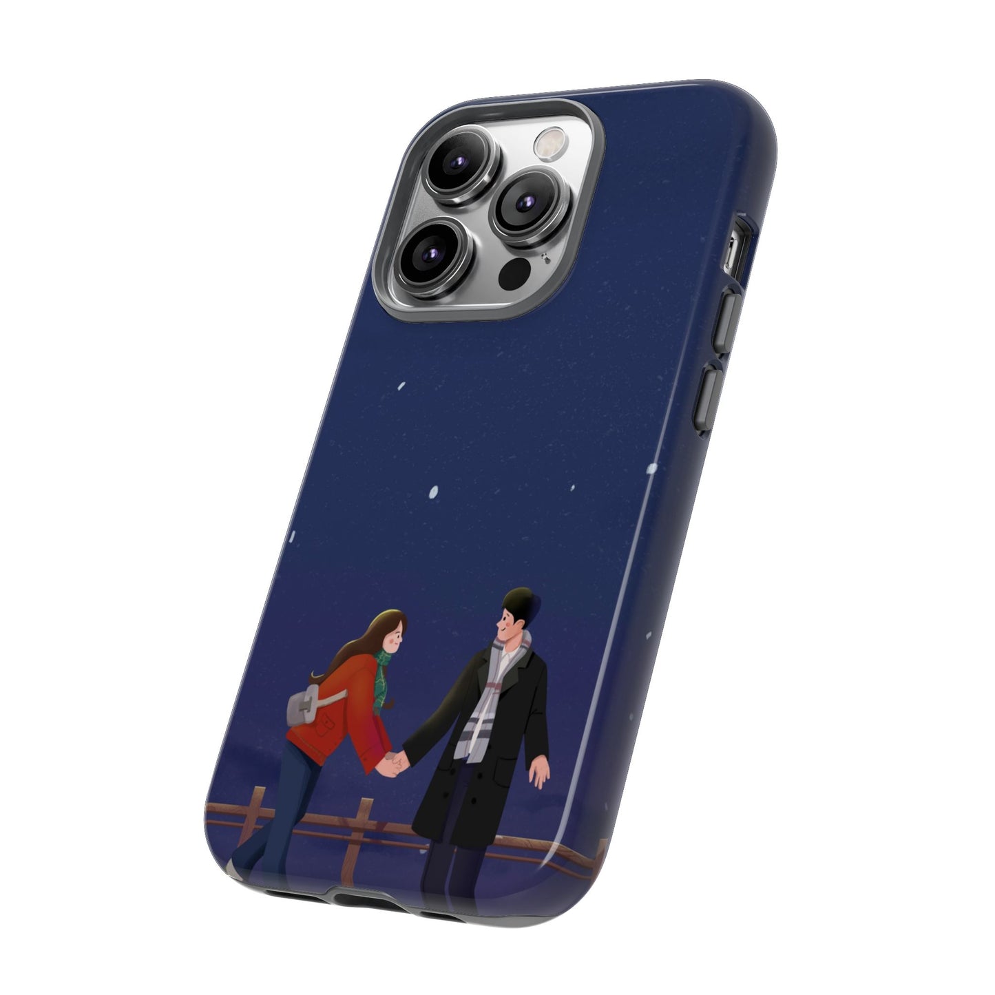 Blue Illustrated Couple and Night Sky Phone Case