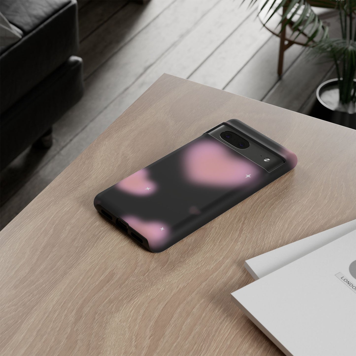 Black and Pink Blurry Heart Phone Case