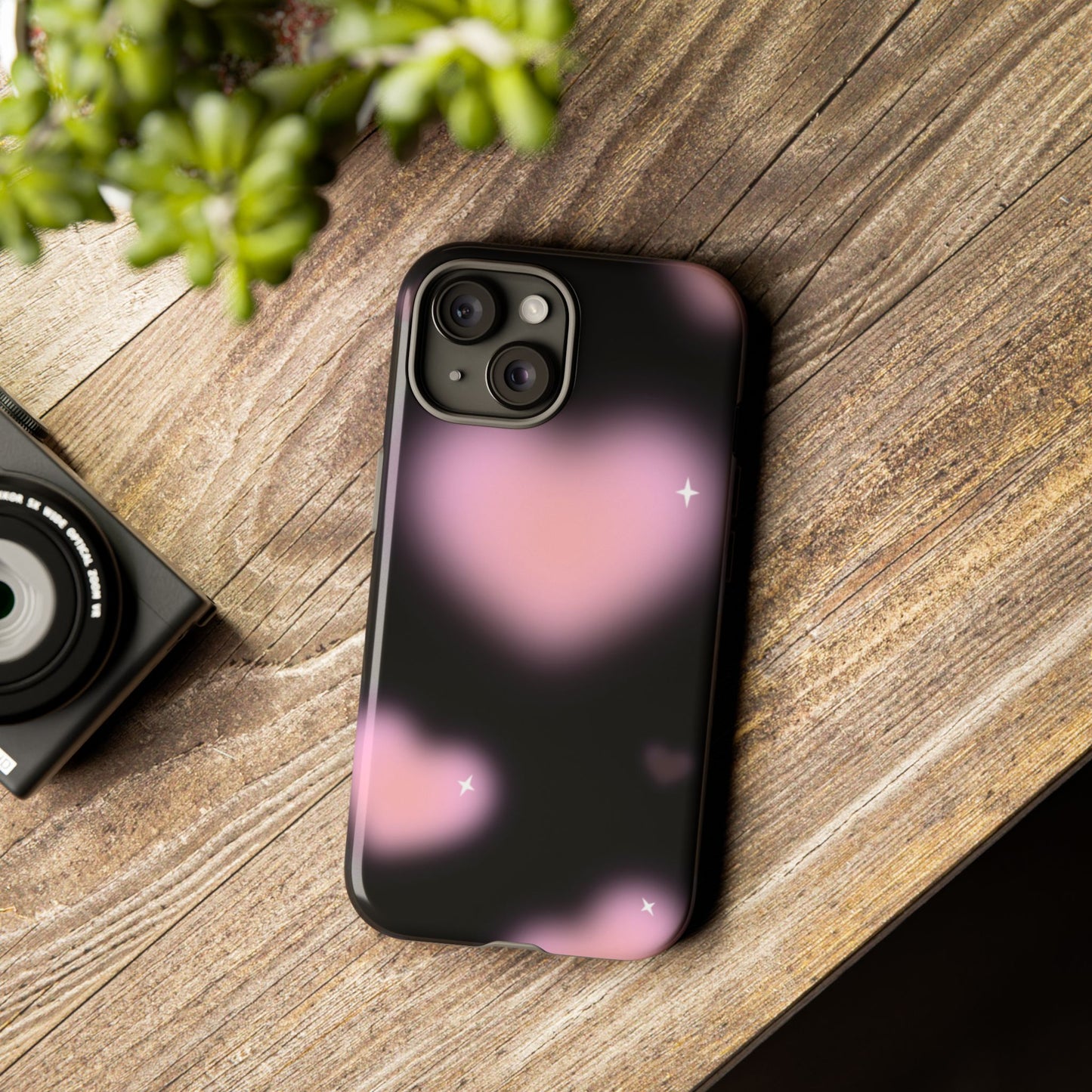 Black and Pink Blurry Heart Phone Case
