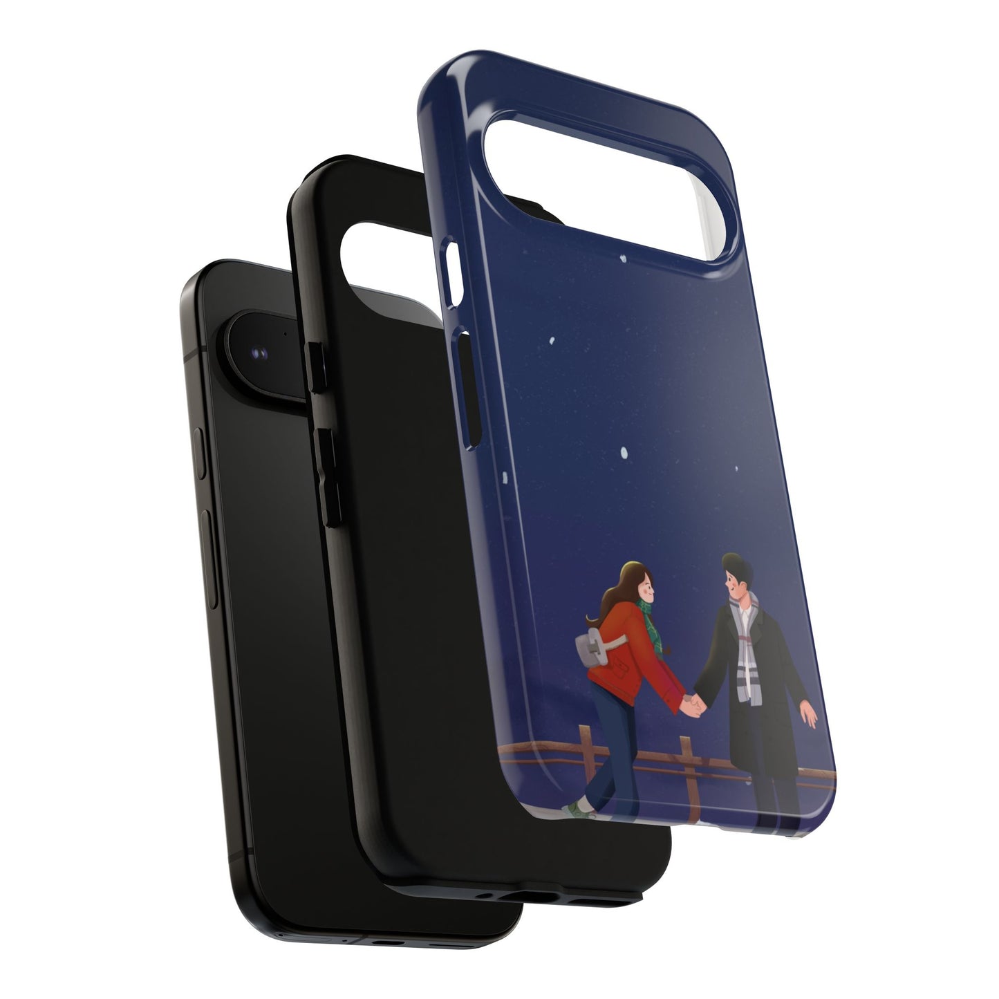 Blue Illustrated Couple and Night Sky Phone Case
