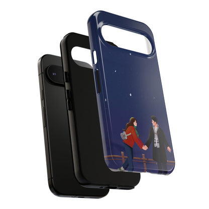 Blue Illustrated Couple and Night Sky Phone Case