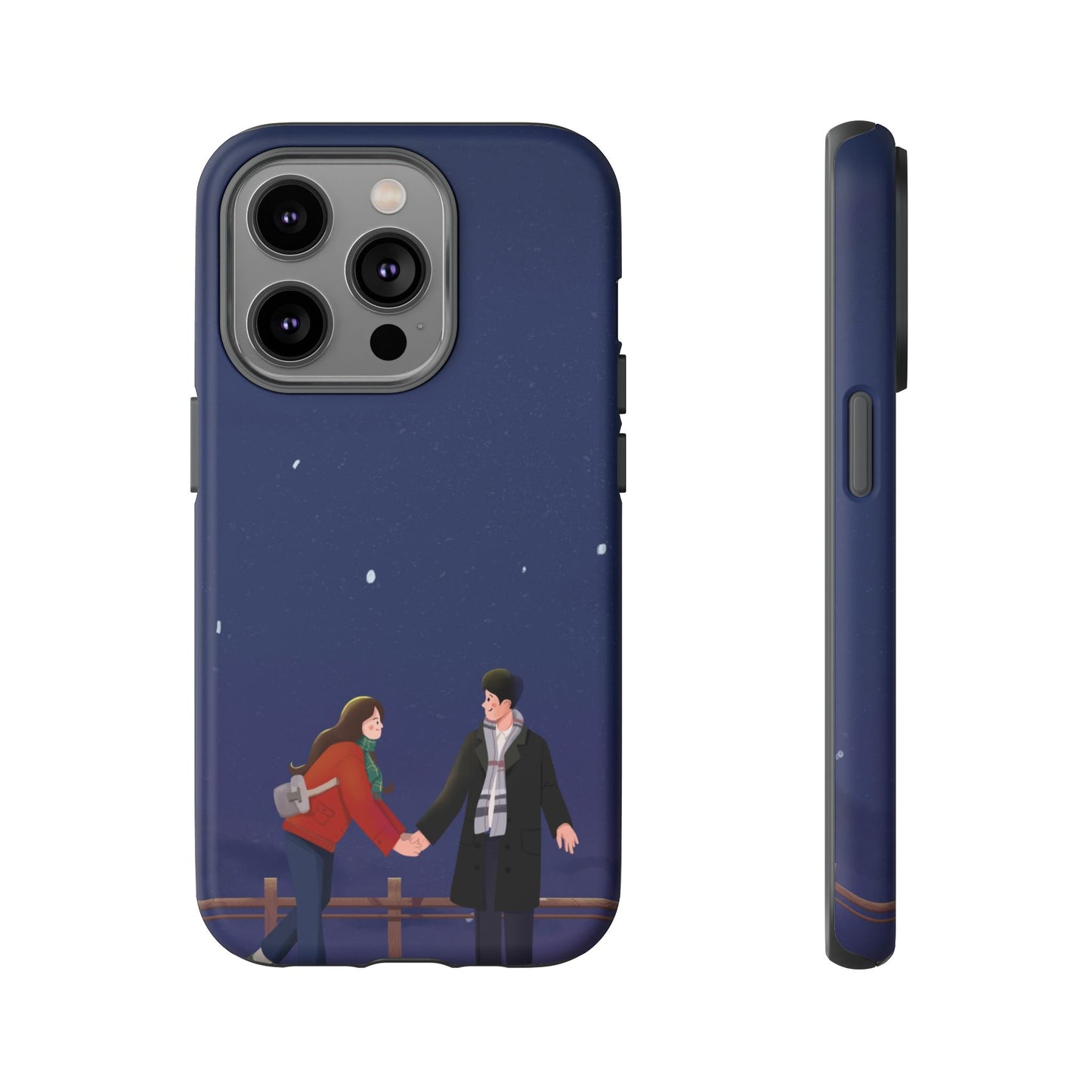 Blue Illustrated Couple and Night Sky Phone Case